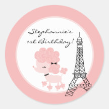 6 - 3"  Favour Stickers Pink Poodle in Paris