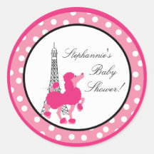 6 - 3"  Favour Stickers Pink Poodle Paris Eiffel