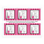 6 Favour Tags Pink Poodle Paris Eiffel Tower Post Cards