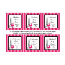 6 Favour Tags Pink Poodle Paris Eiffel Tower Post Cards