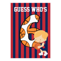 6th Birthday Blue and Red Basketball Player Personalized Invitation