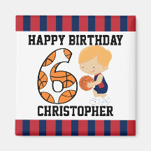 6th Birthday Blue and Red Basketball Player v2 Refrigerator Magnets