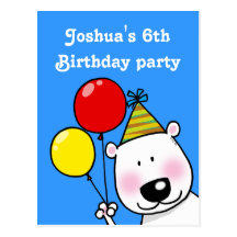6th birthday party personalised invitations postcards