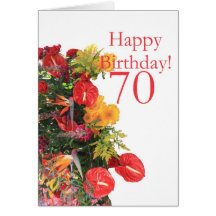 70 th birthday red yellow bouquet cards