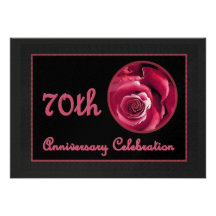 70th  Anniversary Red Rose Premium Metallic Personalised Invitation