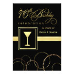 70th Birthday Party Invitations - Gold and Black