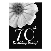 70th Birthday Template Black and White Daisy Announcement