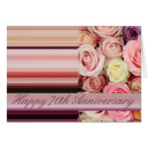 70th Wedding Anniversary Card -Pastel roses stripe