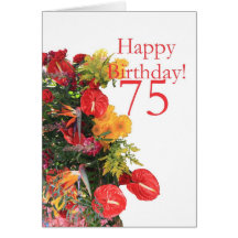 75 th birthday red yellow bouquet cards
