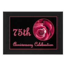 75th  Anniversary Red Rose Premium Metallic Personalised Invite