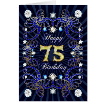 75th birthday card with masses of jewels