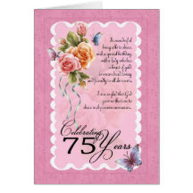 75th birthday greeting card - roses and butterfly