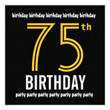 75th Birthday Party Modern Gold and Black Invitations