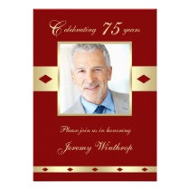 75th Photo Birthday Party Invitation - Burgundy 75 invitations