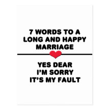 7 Words For A Long and Happy Marriage Postcards