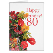 80 th birthday red yellow bouquet card