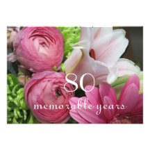 80th Birthday Celebration!-Pink Flowers Custom Invite