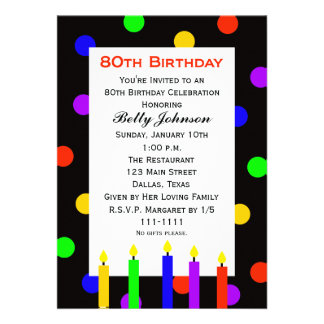 80th Birthday Party Invitations on Polka Dots Birthday Candle Invitations  162 Polka Dots Birthday Candle