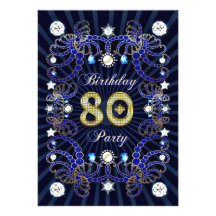 80th birthday party invite with masses of jewels