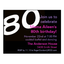 80th Eightieth Birthday Party Postcard Invitation