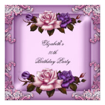 80th Elegant Lilac Pink Purple Roses Birthday Custom Announcement