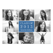 8 Photo Collage Graduation Invitation Blue