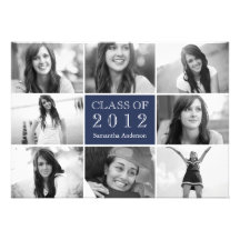 8 Photo Collage Graduation Invitation Navy