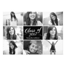 8 Photo Script Graduation Invitation Black