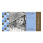 8x4 Birth Announcement Blue and Brown Polka Dots Personalized Photo Card