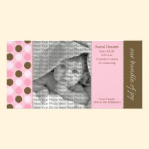 8x4 Birth Announcement Pink and Brown Polka Dots photo cards