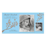 8x4 Branch Design Birth Announcement Blue/Brown Personalised Photo Card