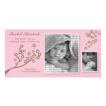 8x4 Branch Design Birth Announcement Pink/Brown Picture Card