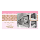 8x4 Pink Baroque 3-Photo Birth Announcement Photo Greeting Card