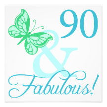 90 And Fabulous Birthday Gifts (Aqua) Invitations