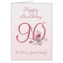 90th Birthday Card - Pink Roses - To A Very Specia