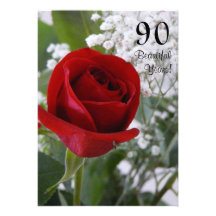90th Birthday Celebration-Red Rose Personalised Announcement