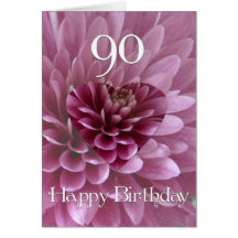 90th Birthday-Floral Heart+Chrysanthemum Cards