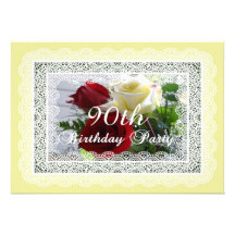 90th Birthday Party Celebration-Red/Yellow Roses Invites