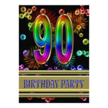 90th Birthday party Invitation with bubbles
