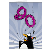 90th Birthday - Penguin Surprise Card