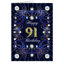 91st birthday card with masses of jewels