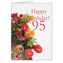 95 th birthday red yellow bouquet card