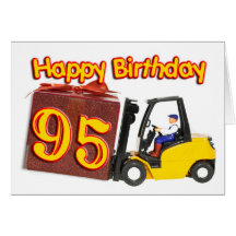 95th birthday card with a fork lift truck