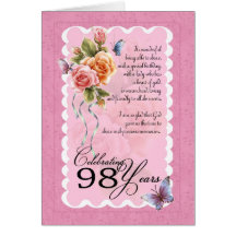 98 years old greeting card - roses and butterflies