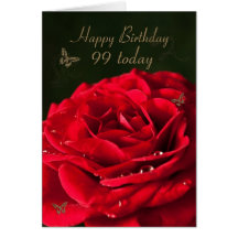 99th Birthday Card with a classic red rose