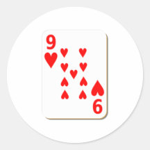 9 of Hearts Playing Card Round Sticker