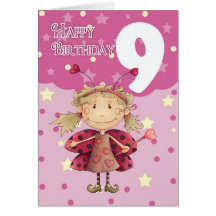 9th birthday card with cute ladybug fairy