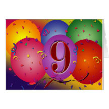 9th Birthday Party Colourful balloons Card