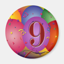9th Birthday Party Colourful balloons Fridge Magnet