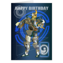 9th Happy Birthday with Robot warrior Greeting Cards